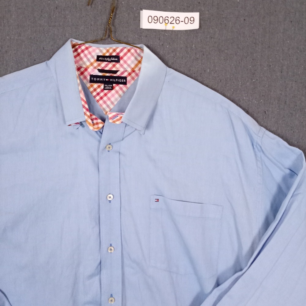 Tommy Hilfiger Mens XXL Blue 80s 2-Ply Cotton Button Down Shirt Gingham Trim - Picture 2 of 9